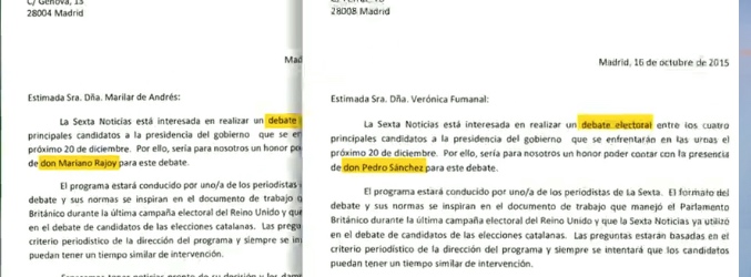 Cartas enviadas por laSexta a los principales candidatos a la presidencia del Gobierno