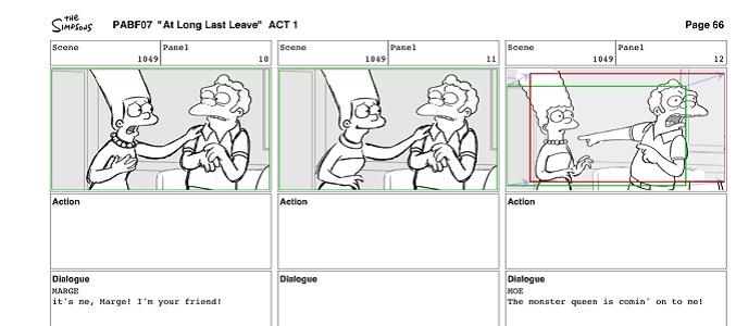 Ejemplo de "storyboard" de un capítulo de 'Los Simpson'.