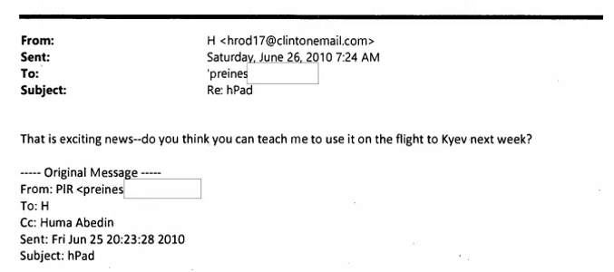 Captura de pantalla del correo de Hillary Clinton