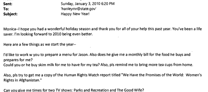 Captura de pantalla del correo de Hillary Clinton
