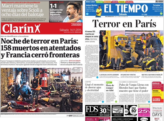 Portadas en Latinoamérica del acto terrorista en París