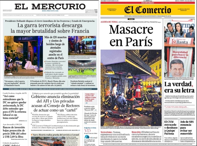 Portadas en Latinoamérica del acto terrorista en París