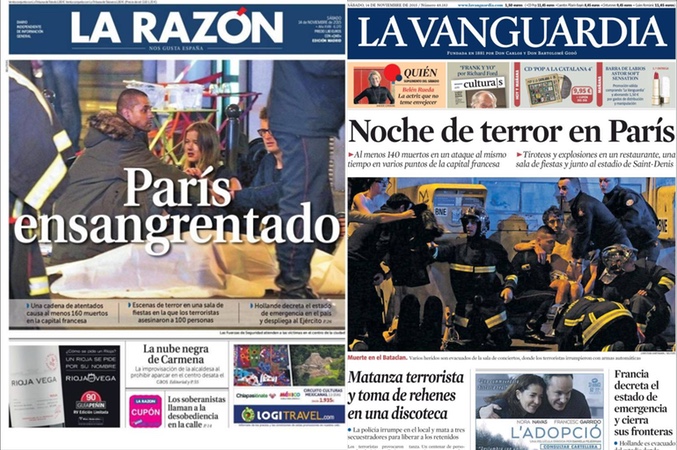 Portadas en España del acto terrorista en París