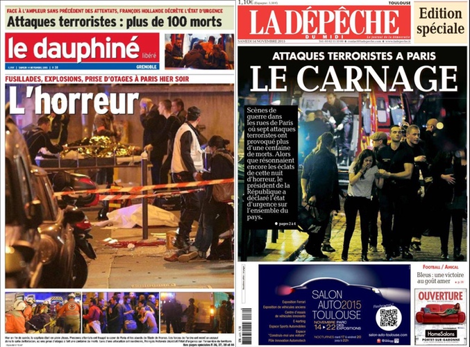 Portadas en Francia del acto terrorista en París