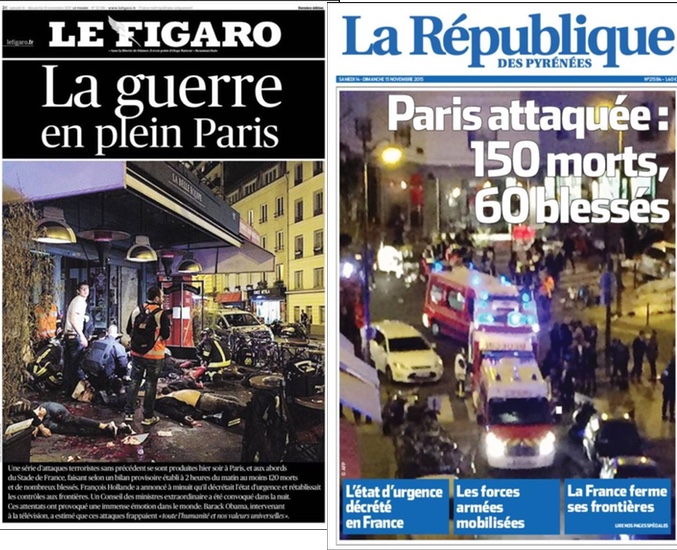 Portadas en Francia del acto terrorista en París