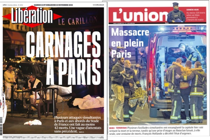Portadas en Francia del acto terrorista en París