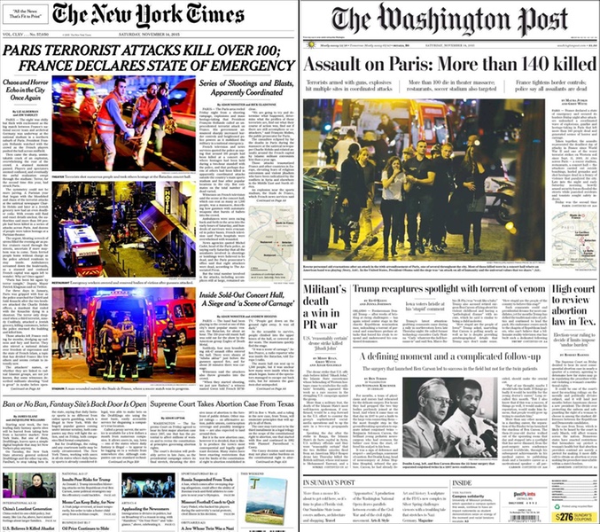 Portadas en EEUU del acto terrorista en París