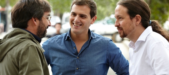 Albert Rivera y Pablo Iglesias junto a Jordi Évole