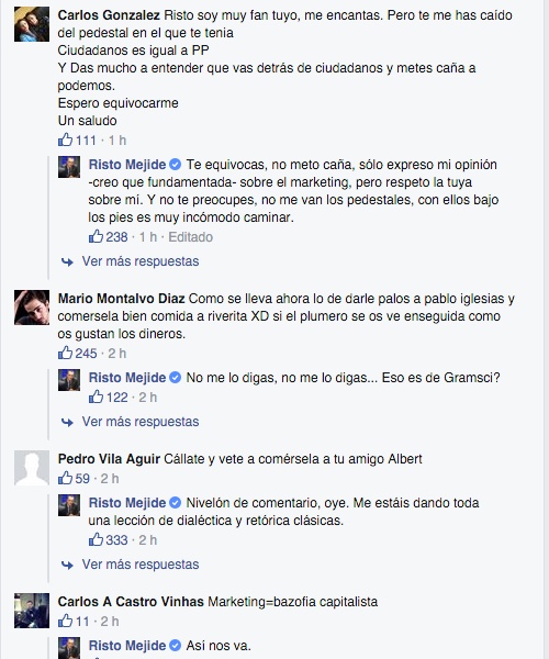 Captura de comentarios en la cuenta de Risto Mejide