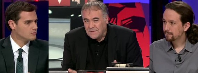 Albert Rivera y Pablo Iglesias junto a Antonio García Ferreras, en el especial 'ARV: objetivo'