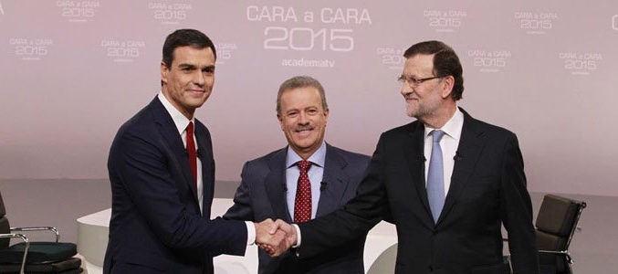 Pedro Sánchez y Mariano Rajoy en el debate electoral