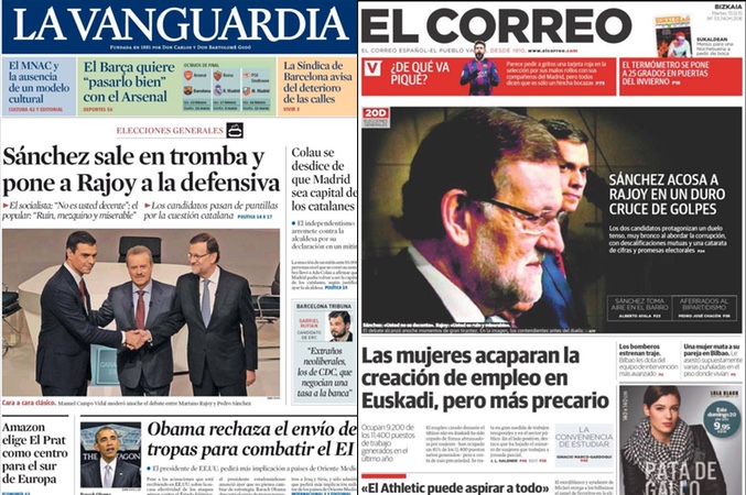 Portada de La Vanguardia y El Correo