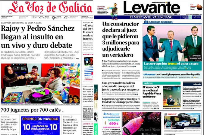Portada de La Voz de Galicia y Levante