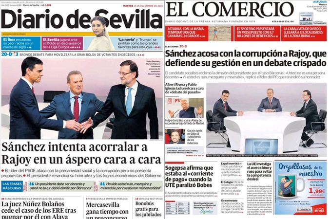 Portada del Diario de Sevilla y de El Comercio