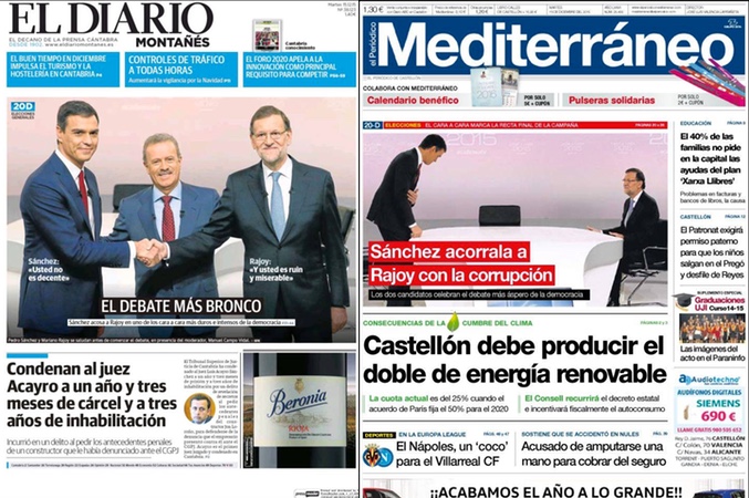 Portada de El diario montañés y el Periódico Mediterraneo