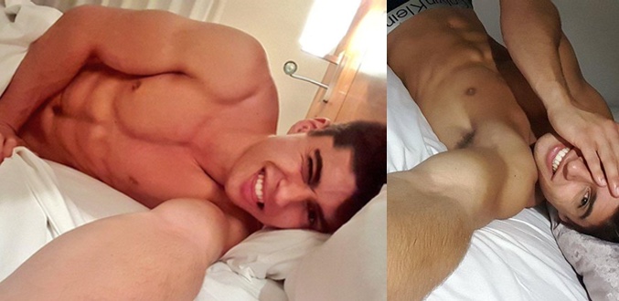 Javier Tudela, sin camiseta en la cama