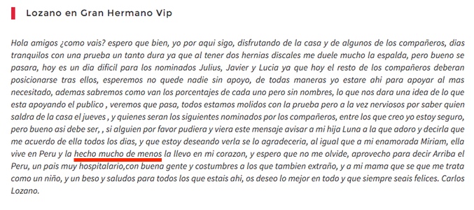 Así se expresa Carlos Lozano en su publicación