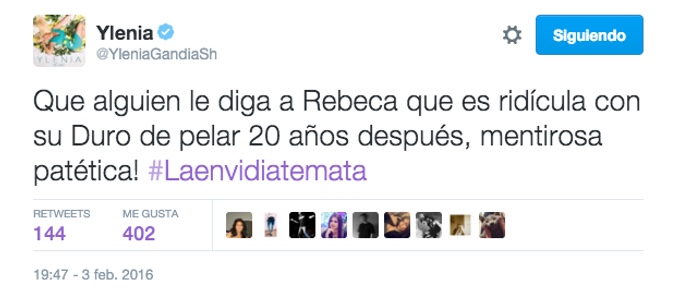 El tweet de Ylenia en el que critica a la cantante Rebeca y su conocida canción