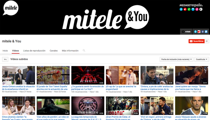"Mitele & You", el nuevo canal de Youtube de Mediaset