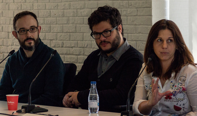 Miguel Anómalo, Carles Sànchez y Elena González, guionistas de 'Likes'