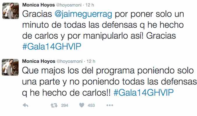 Imagen de los tweets de Mónica Hoyos