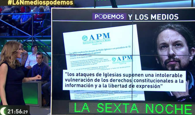 Momento en &#39;laSexta noche&#39; en el que emiten el comunicado de la APM contra Pablo Iglesias