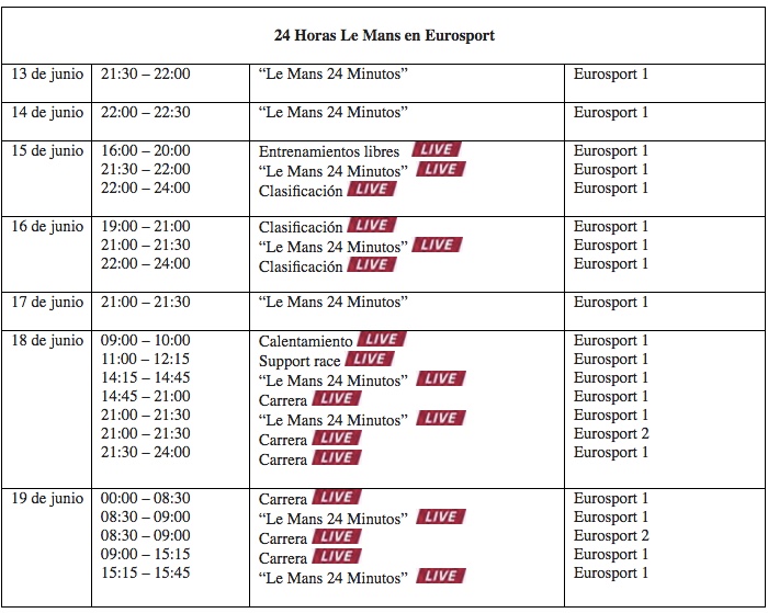 Calendario de Le Mans