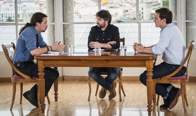 Iglesias y Rivera junto a Jordi Évole en 'Salvados'