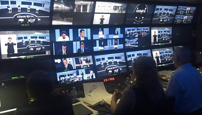 Sala de control del debate a cuatro organizado por la Academia de la TV