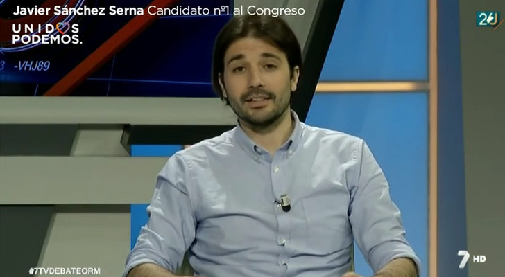 Javier Sánchez Serna (Podemos) en la televisión de Murcia