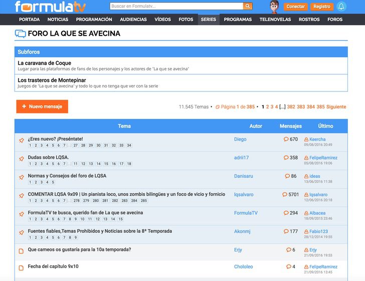 Nuevas páginas de foros