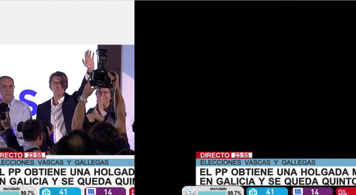 Momento en el que la conexión de Galicia se quedó en negro durante unos segundos