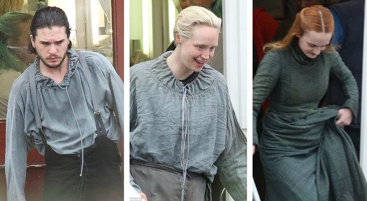 Kit Harington, Gwendoline Christie y la doble de Sophie Turner en el rodaje de 'Juego de Tronos'