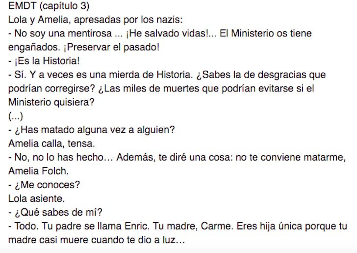 Fragmento de guión de &#39;El ministerio del tiempo&#39;