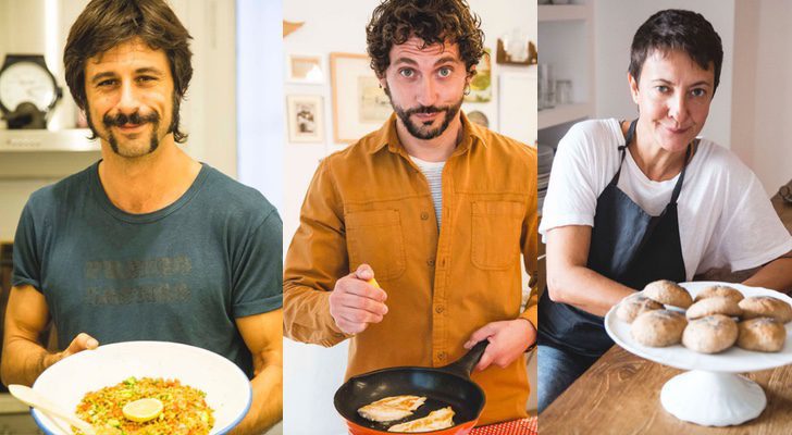 Hugo Silva, Paco León y Eva Heche cocinando