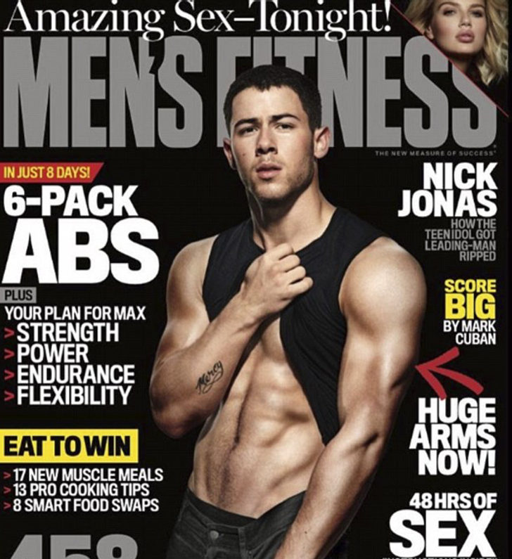 Nick Jonas posando para la revista "Men's Fitness"