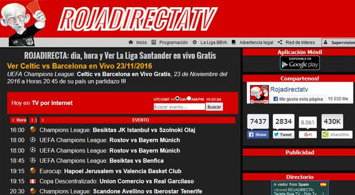 Instantánea de la página web de Rojadirecta