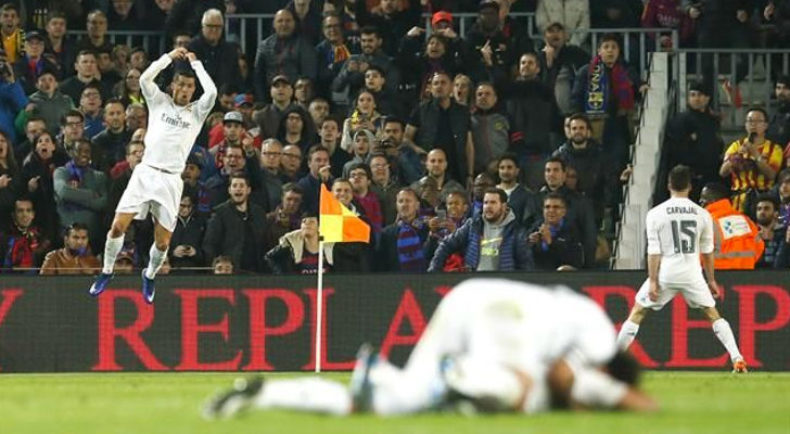 Euforia en los jugadores del Real Madrid tras el gol de Cristiano Ronaldo al Barcelona en el último clásico