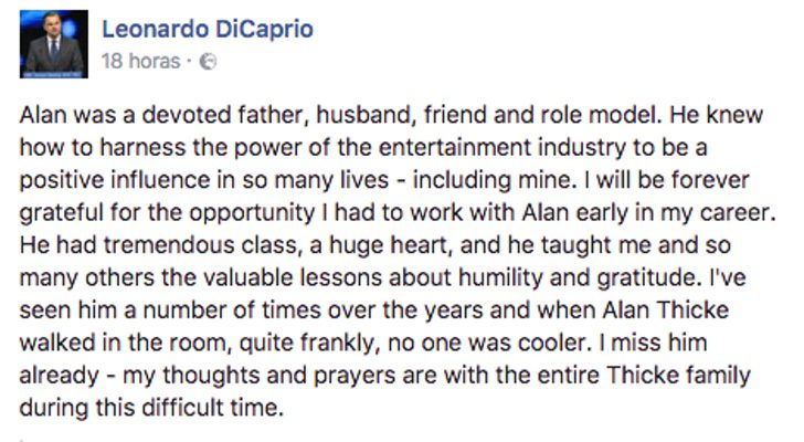 Publicación de DiCaprio en Facebook