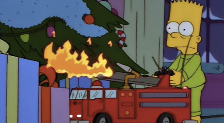 Bart abre los regalos antes de tiempo y prende fuego al árbol de Navidad