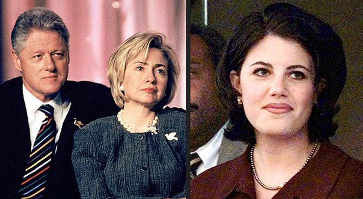 Bill Clinton y su mujer Hillary Clinton, a la derecha Mónica Lewinsky