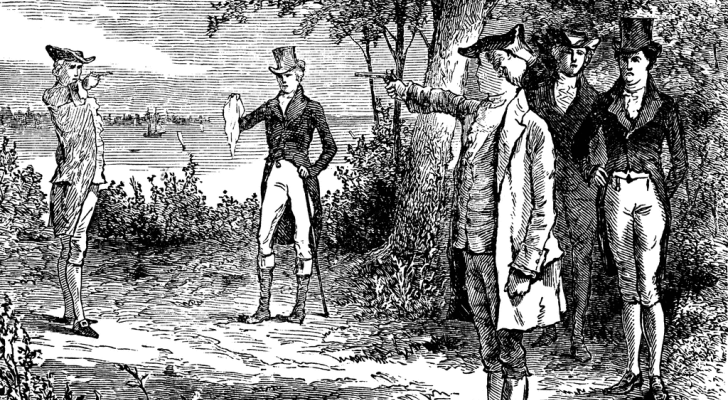 Grabado del duelo entre Alexander Hamilton y Aaron Burr
