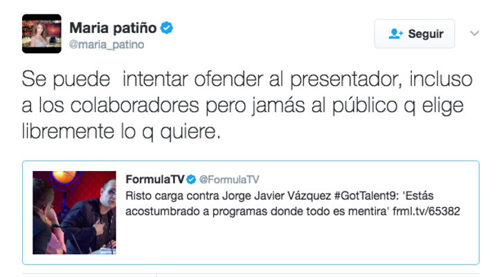 La respuesta contundente de María Patiño a Risto Mejide a través de Twitter