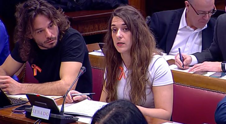 Noelia Vera, diputada de Podemos, durante la comparecencia del presidente de RTVE en el Senado