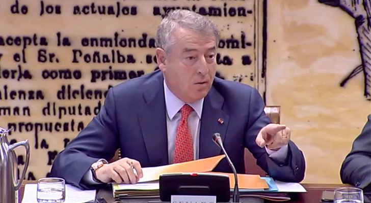 El presidente de RTVE, José Antonio Sánchez, durante su comparecencia en el Senado el 9 de marzo