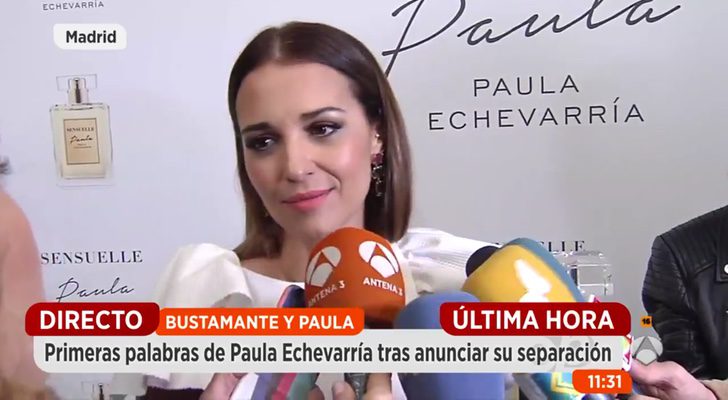 Paula Echevarría en la rueda de prensa que ha concedido a los medios tras presentar su nuevo perfume