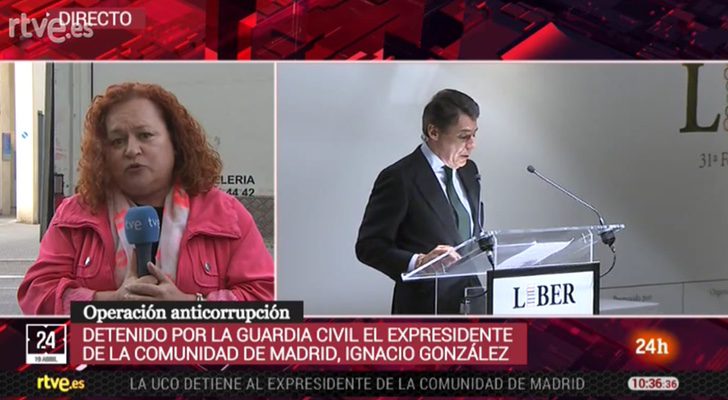 Noticia sobre la detención del expresidente madrileño emitida por el Canal 24H