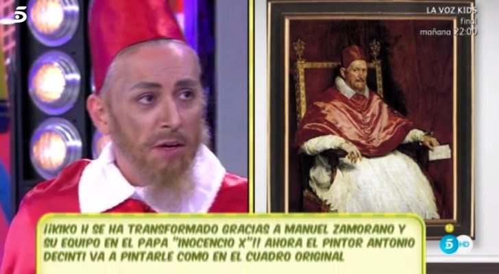 Kiko Hernández caracterizado como el Papa Inocencio X en 'Sálvame'