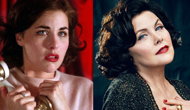 Sherilyn Fenn en la primera temporada de 'Twin Peaks' y en la promoción de 2017 de EW