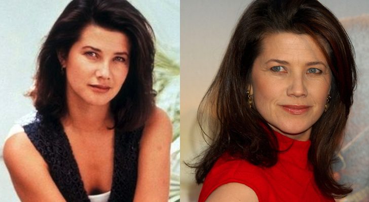 A la izquierda, Daphne Zuniga en 'Melrose Place'; a la derecha, en la actualidad